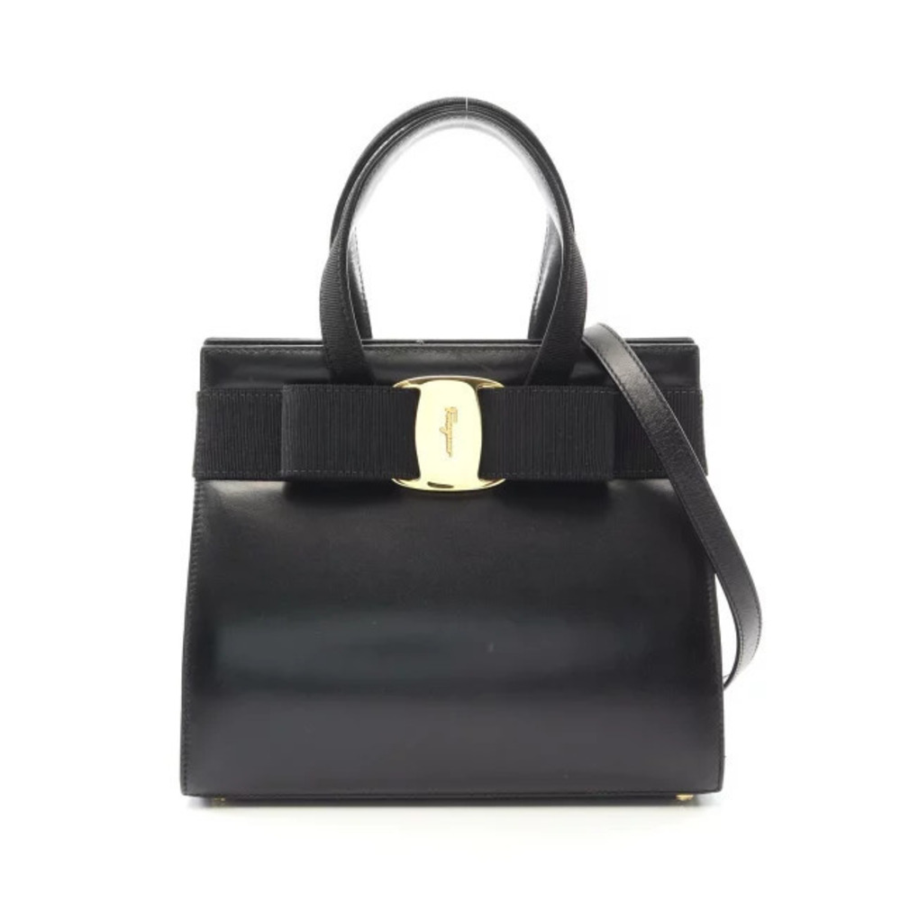 Salvatore Ferragamo Vara Ribbon Handbag Leather Black